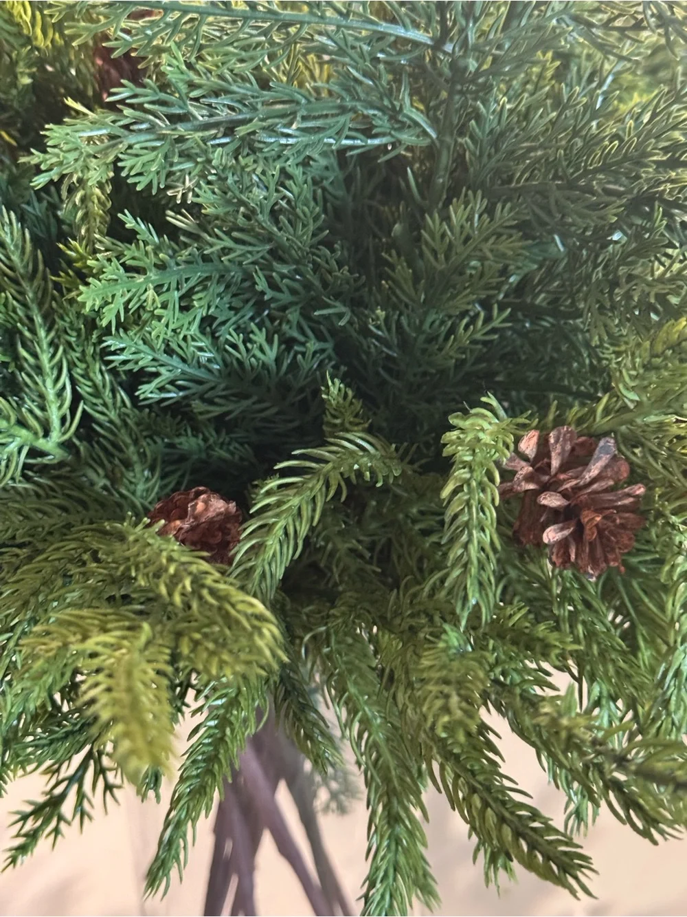 Faux Evergreen Bouquet with Pinecones